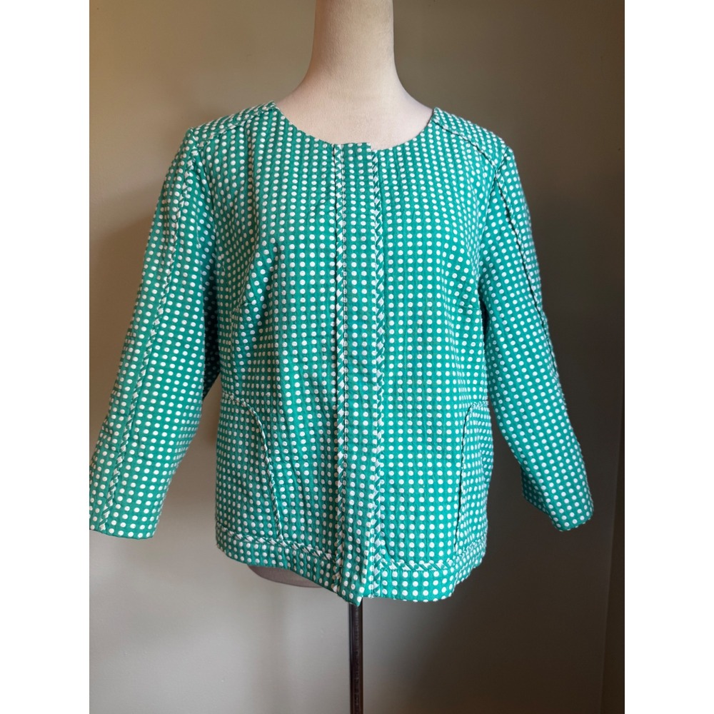 Retro dainty cottage Green Polka Dot Cropped Jacket Blazer preppy 14 office cute